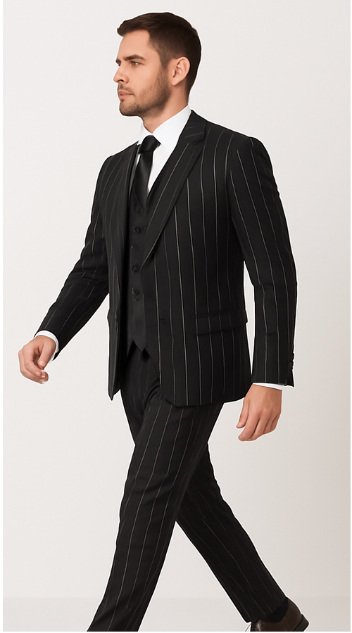 Rossi Man Max RM1728 Slim Fit 3-Piece Mens Suit in Black Stripe