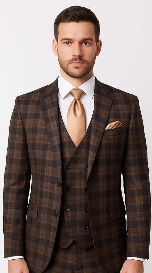Rossi Man MAX RM1735 Slim Fit 3-Piece Brown Suit – Modern Formalwear for Men - 34R