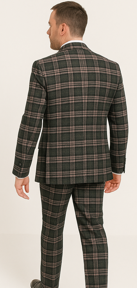 Rossi Man MAX RM1739 Slim Fit 3-Piece Suit – Stylish Black and Pink Tailored Suit for Men - 34R