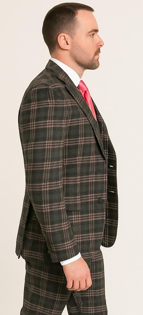 Rossi Man MAX RM1739 Slim Fit 3-Piece Suit – Stylish Black and Pink Tailored Suit for Men - 34R