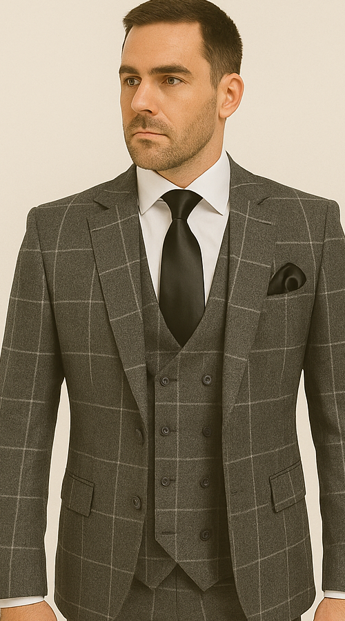 Rossi Man RM1742 – Max Collection Stylish Slim Fit Men’s Suit in Brown - 34R