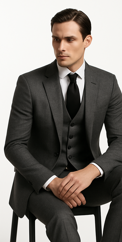 Rossi Man MAX RM1784 Slim Fit 3-Piece Suit â€“ Stylish Grey Formal Suit for Men - 34R