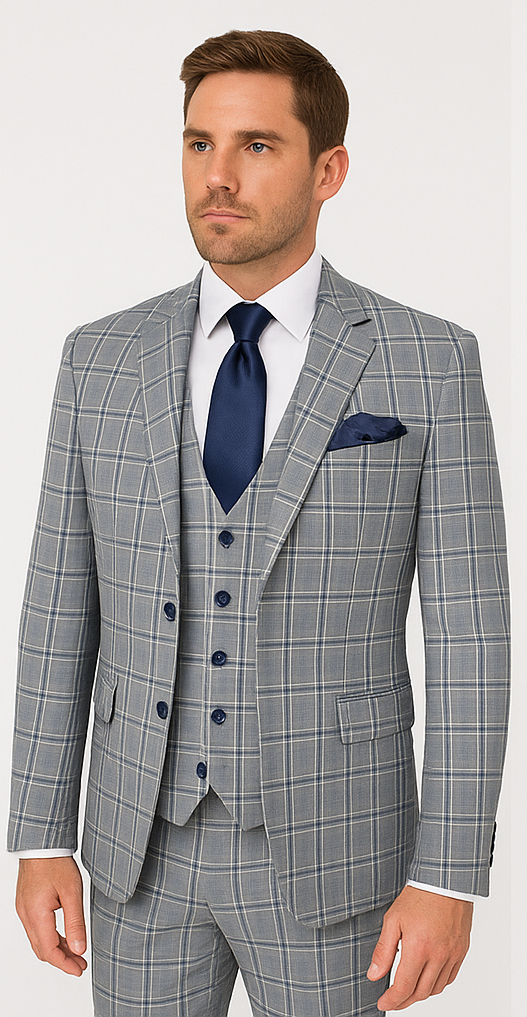 Rossi Man MAX RM1820 Slim Fit 3-Piece Suit – Modern Formal Suit for Men - 34R