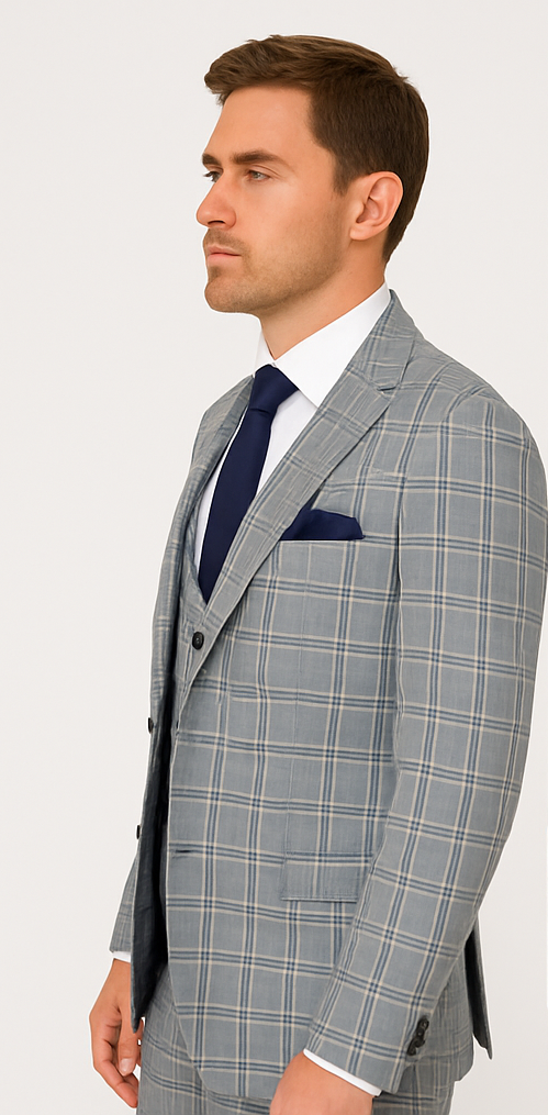 Rossi Man MAX RM1820 Slim Fit 3-Piece Suit – Modern Formal Suit for Men - 34R