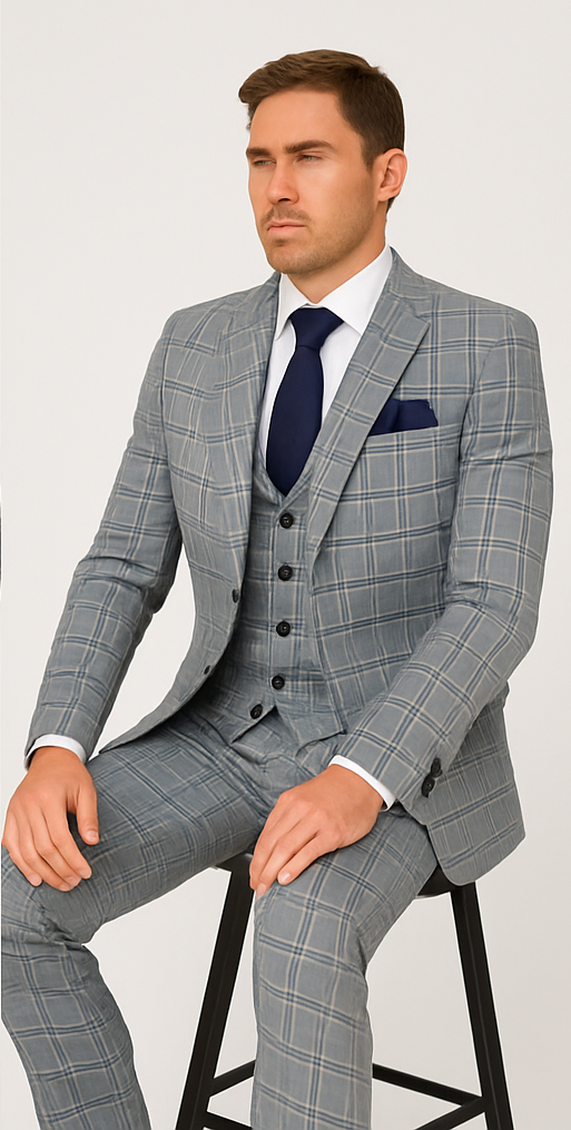 Rossi Man MAX RM1820 Slim Fit 3-Piece Suit – Modern Formal Suit for Men - 34R