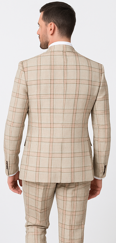 Rossi Man MAX RM1824 Slim Fit 3-Piece Light Brown Suit – Elegant Formalwear for Men - 34R