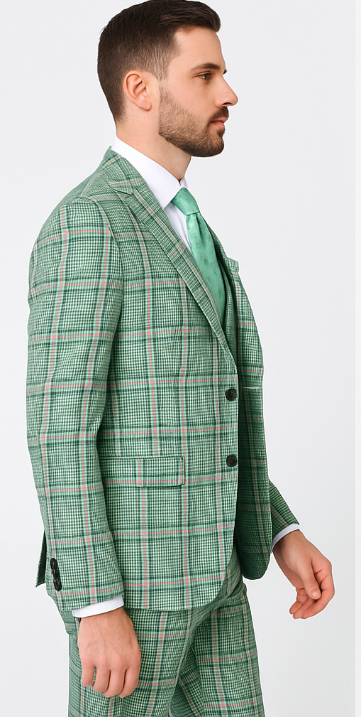 Rossi Man MAX RM1825 Slim Fit 3-Piece Mint Green Suit – Modern Formalwear for Men - 34R