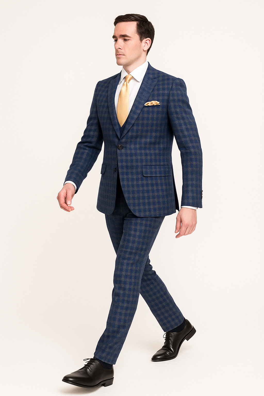 Rossi Man MAX RM1835 Slim Fit 3-Piece Suit – Modern Tailored Blue Suit for Men - 34R