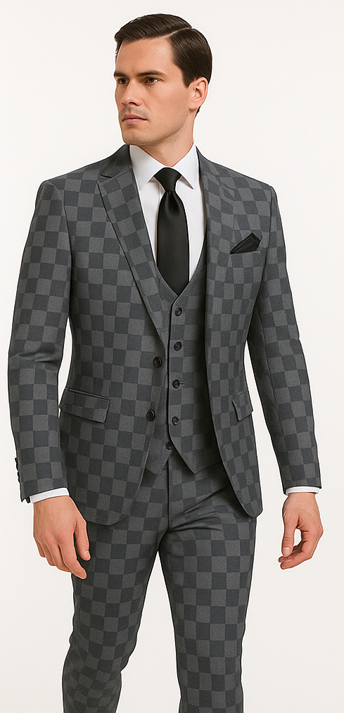 Rossi Man MAX RM1836 Slim Fit 3-Piece Grey Suit â€“ Tailored Formal Suit for Men