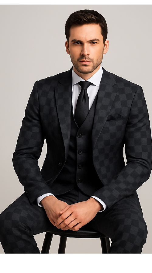 Rossi Man Max RM1837 Mens Slim Fit Tailored 3-Piece Suit in Black - 34R