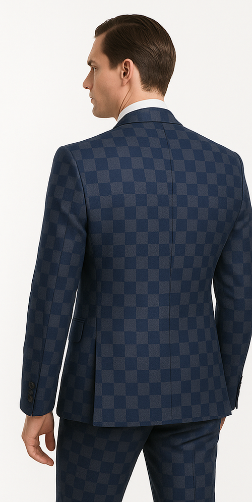 Rossi Man MAX Collection RM1838 â€“ Modern Slim Fit 3-Piece Navy Check Suit for Men