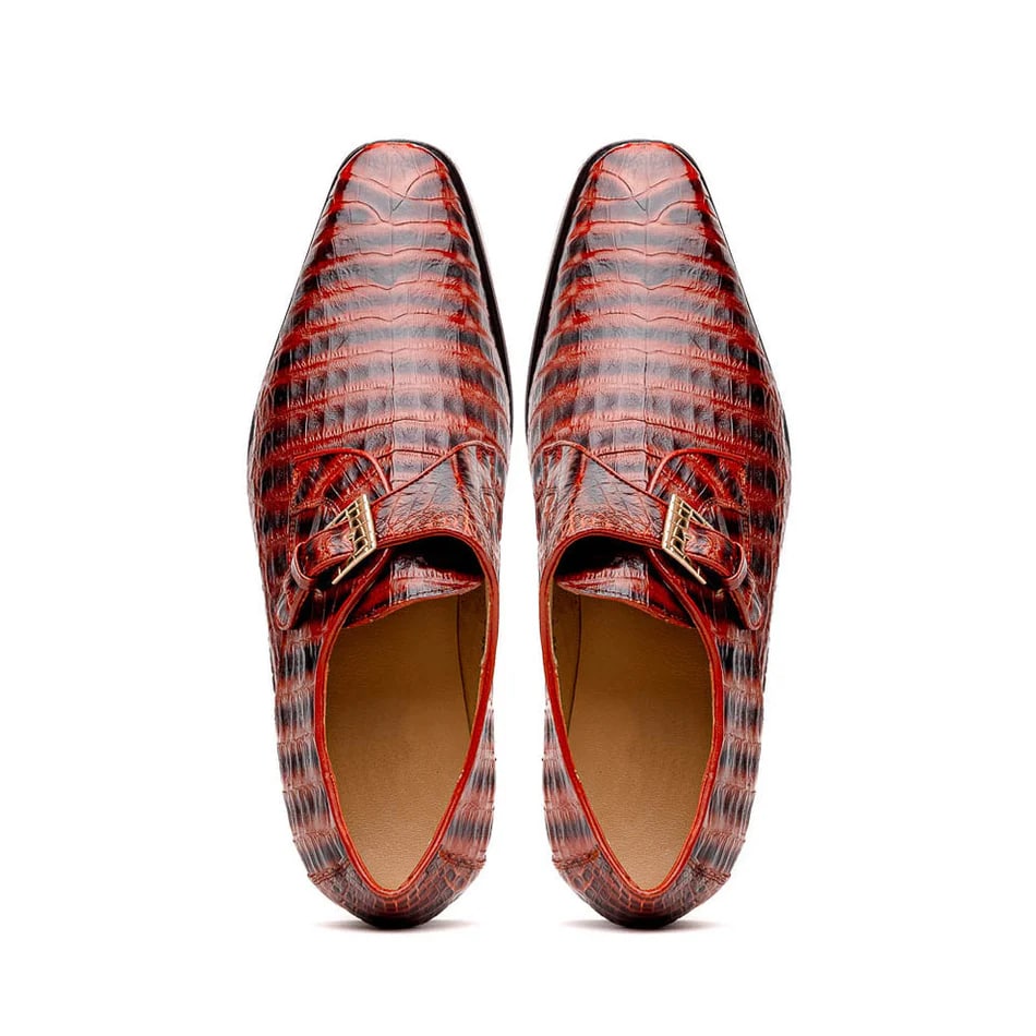 Marco Di Milano Rovigo Men's Shoes Cognac Exotic Crocodile Skin Single Monk-strap Loafers - 8.5