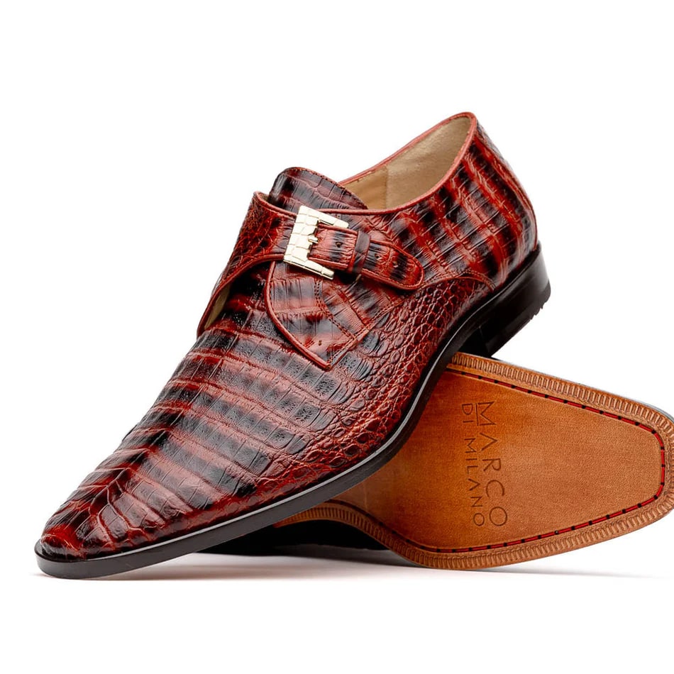 Marco Di Milano Rovigo Men's Shoes Cognac Exotic Crocodile Skin Single Monk-strap Loafers - 6