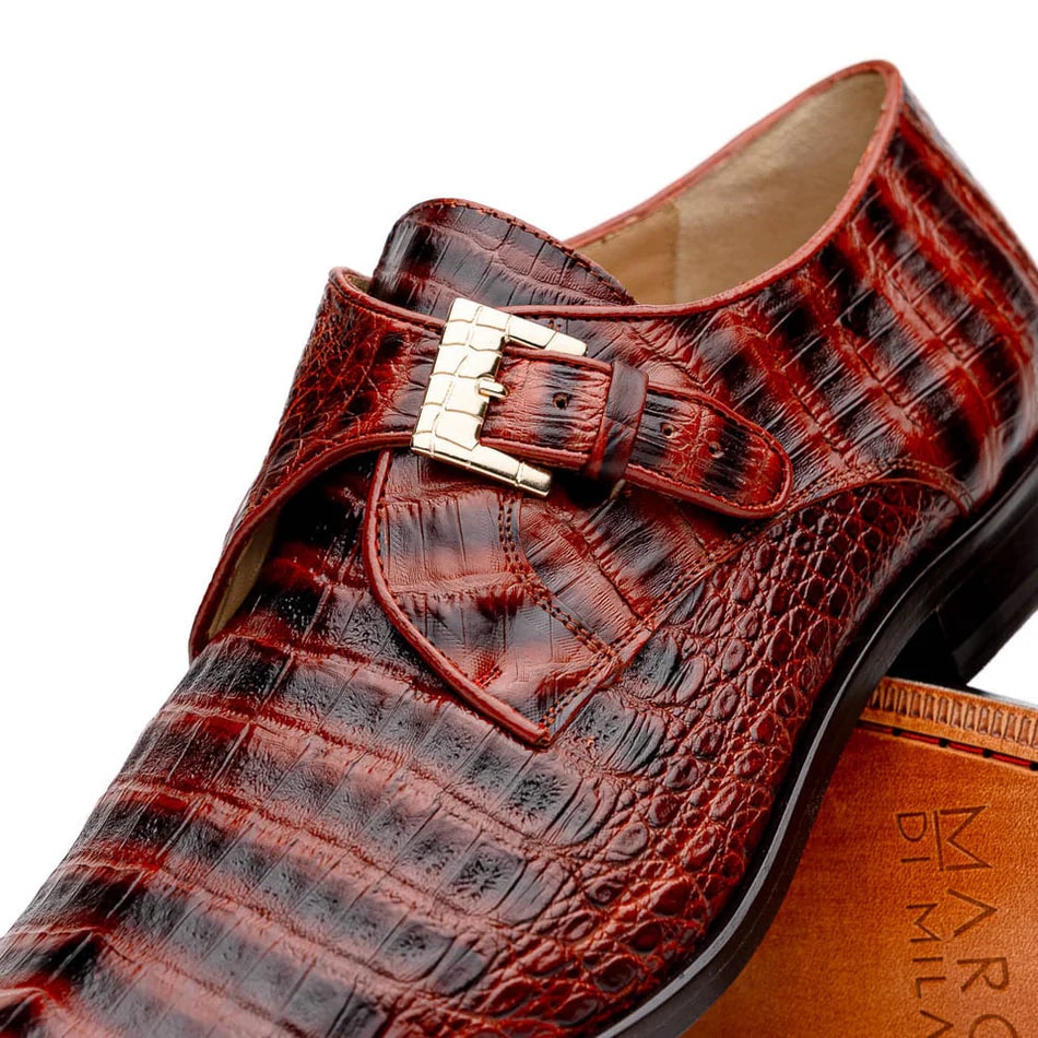 Marco Di Milano Rovigo Men's Shoes Cognac Exotic Crocodile Skin Single Monk-strap Loafers - 6