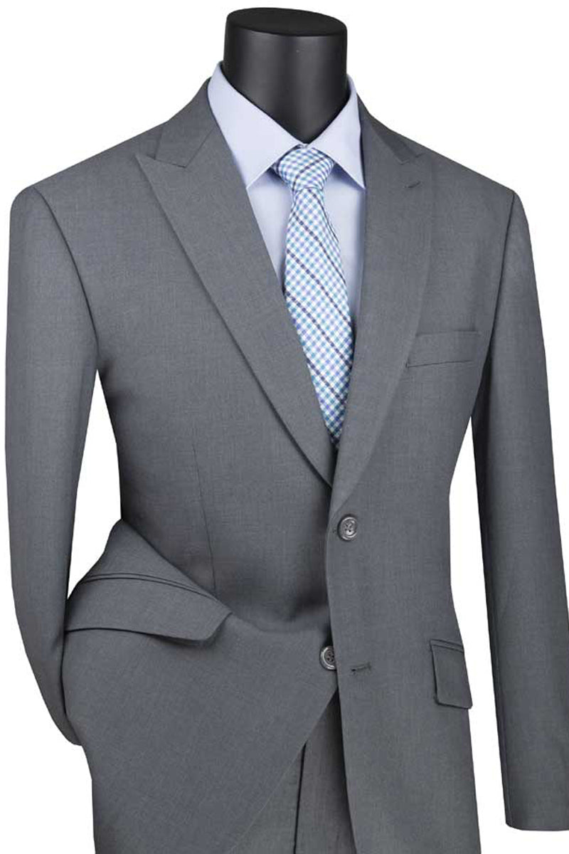 Mens 2 Button Modern Fit Peak Lapel Suit in Medium Grey - 36 Short