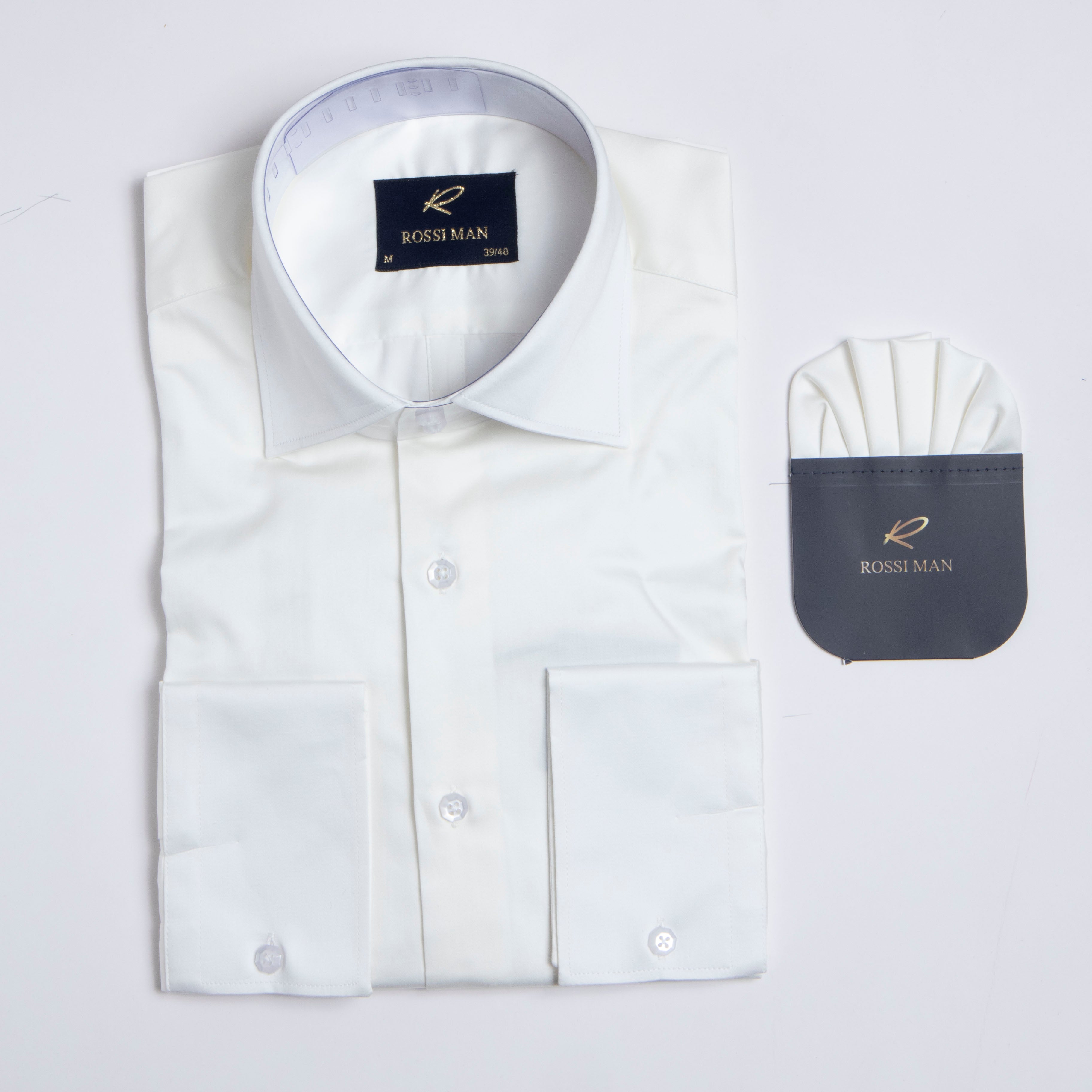Rossi Man RS1 Ivory Shirt for Men â€“ Classic Style - S (14/14.5)