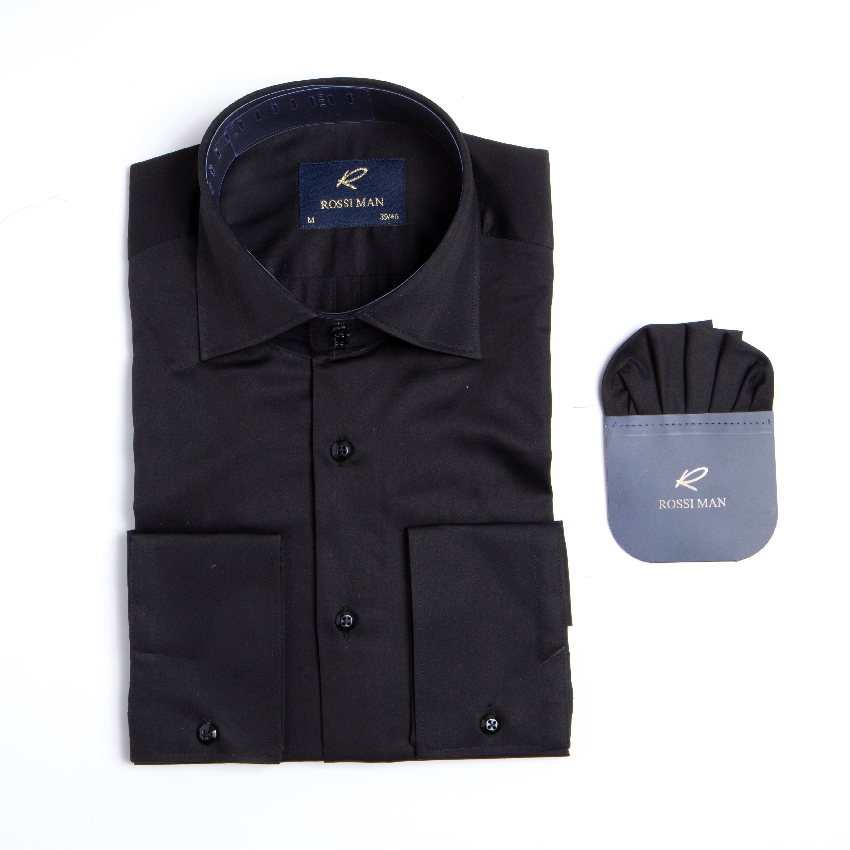 Rossi Man RS1 Black Dress Shirt for Men - S (14/14.5)