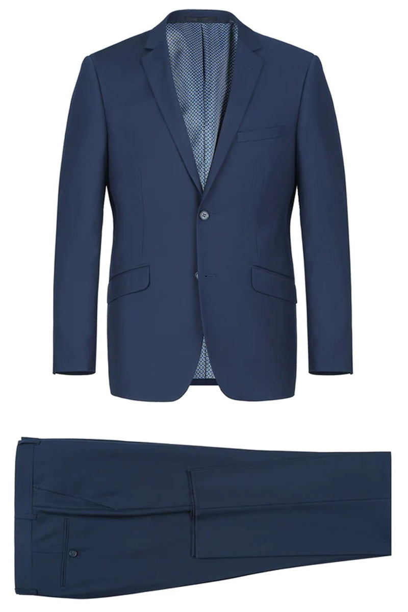 "Men's Slim Fit Two-Button Suit with Hack Pocket - Navy Blue" - 34 Short