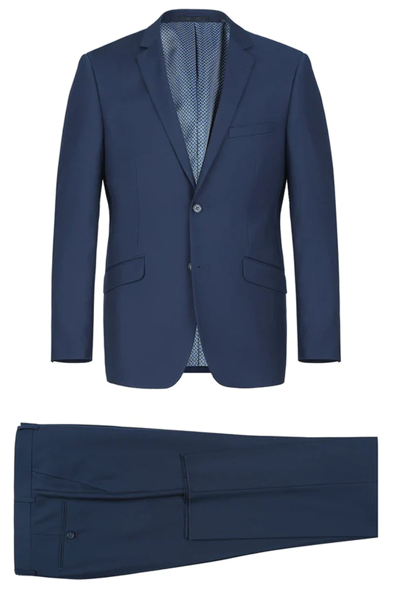 "Men's Slim Fit Two-Button Suit with Hack Pocket - Navy Blue"