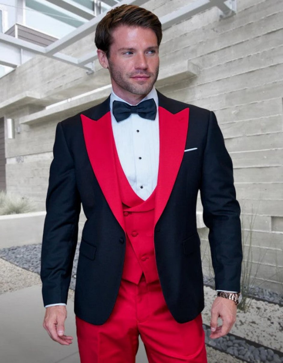 Mens Red 3 PC Modern Fit Tuxedo