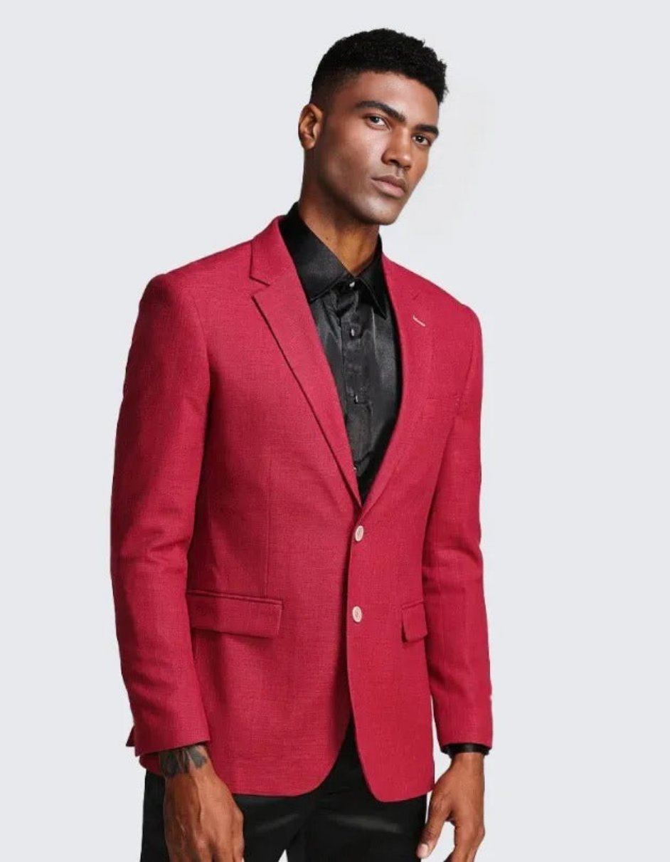 Red Casual Blazer Slim Fit Two Button Notch Lapel - Wedding - Prom