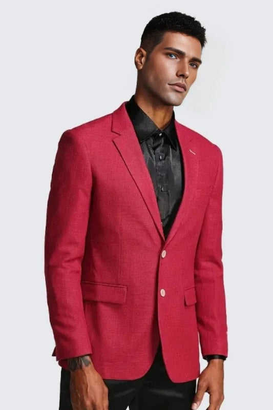 Red Casual Blazer Slim Fit Two Button Notch Lapel - Wedding - Prom 2025