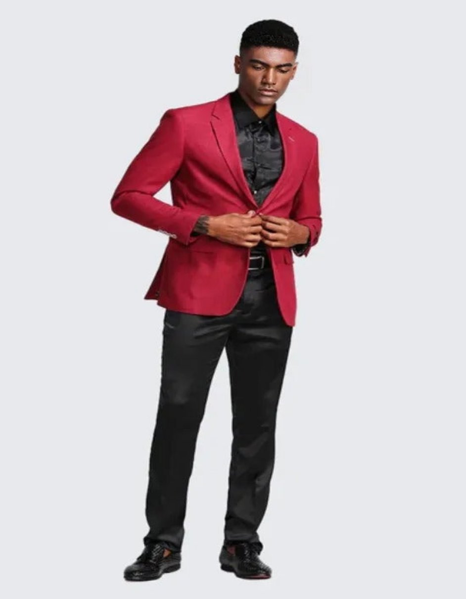 Red Casual Blazer Slim Fit Two Button Notch Lapel - Wedding - Prom