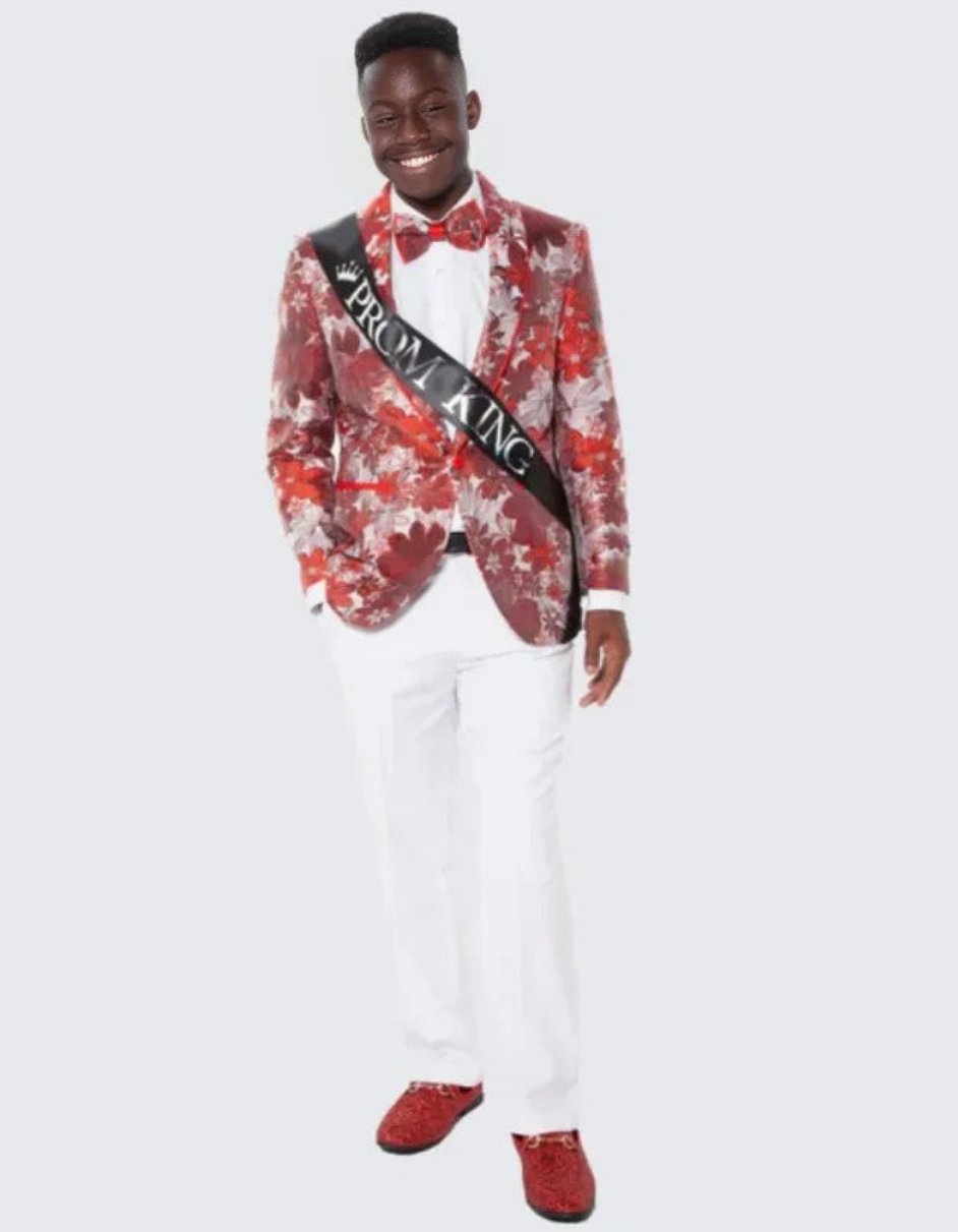 Red Floral Tuxedo Jacket Slim Fit - Wedding - Prom