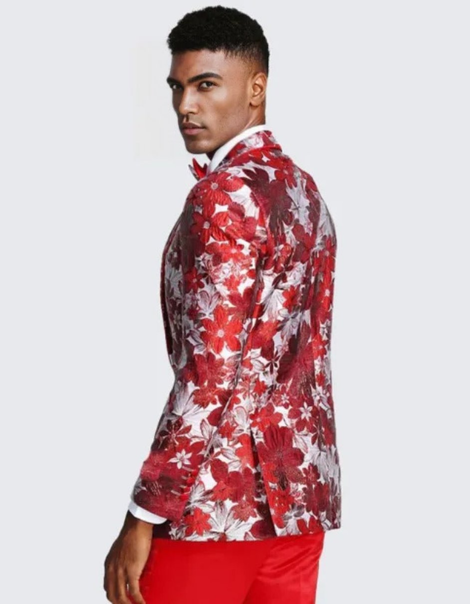 Red Floral Tuxedo Jacket Slim Fit - Wedding - Prom