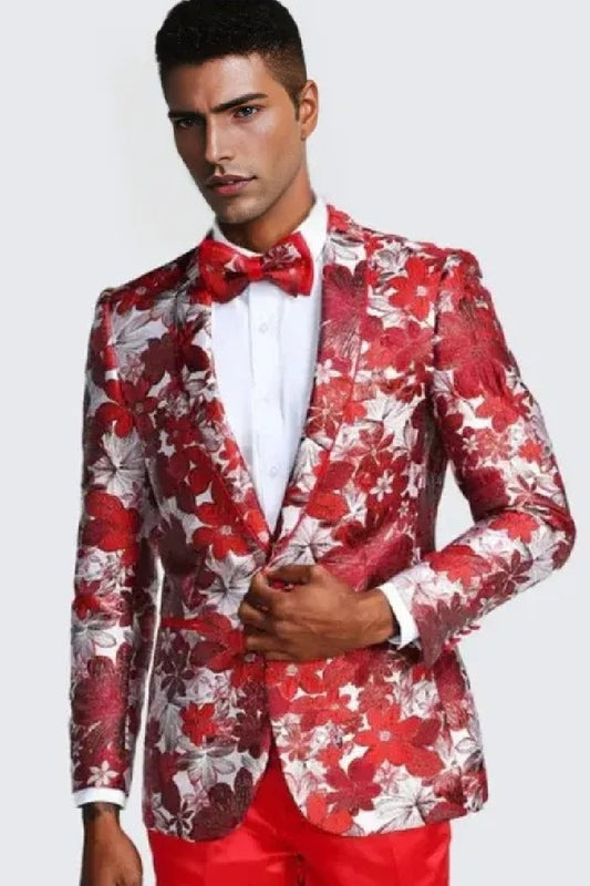 Red Floral Tuxedo Jacket Slim Fit - Wedding - Prom 2025