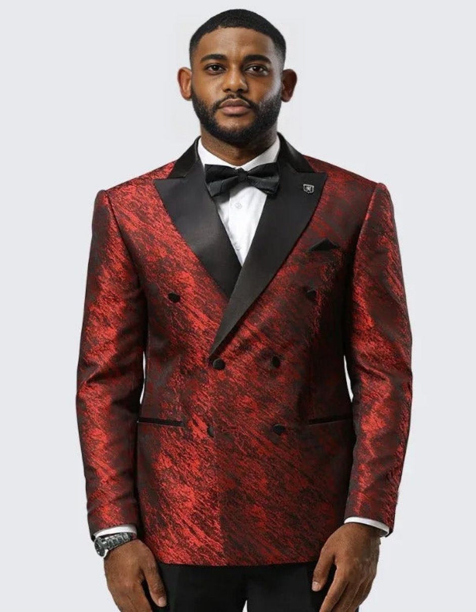 Red Jacquard Double Breasted Blazer Slim Fit By Stacy Adams - Wedding - Prom