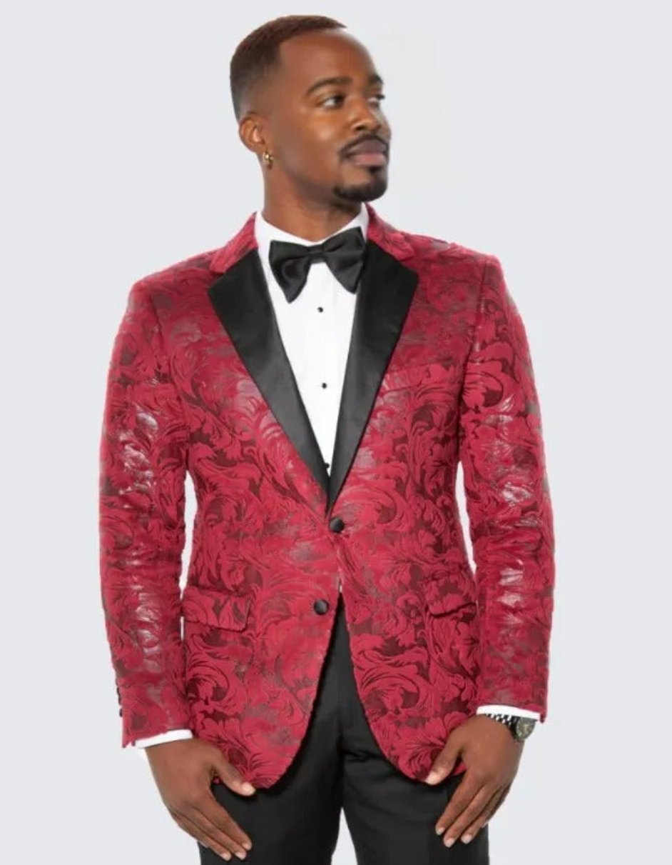 Red Paisley Hybrid Fit Tuxedo Jacket By Stacy Adams - Wedding - Prom