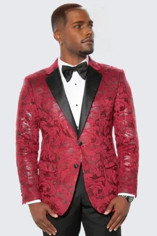 Red Paisley Hybrid Fit Tuxedo Jacket By Stacy Adams - Wedding - Prom 2025