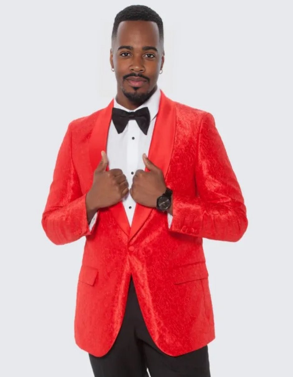 Red Paisley Tuxedo Jacket Slim Fit - Wedding - Prom