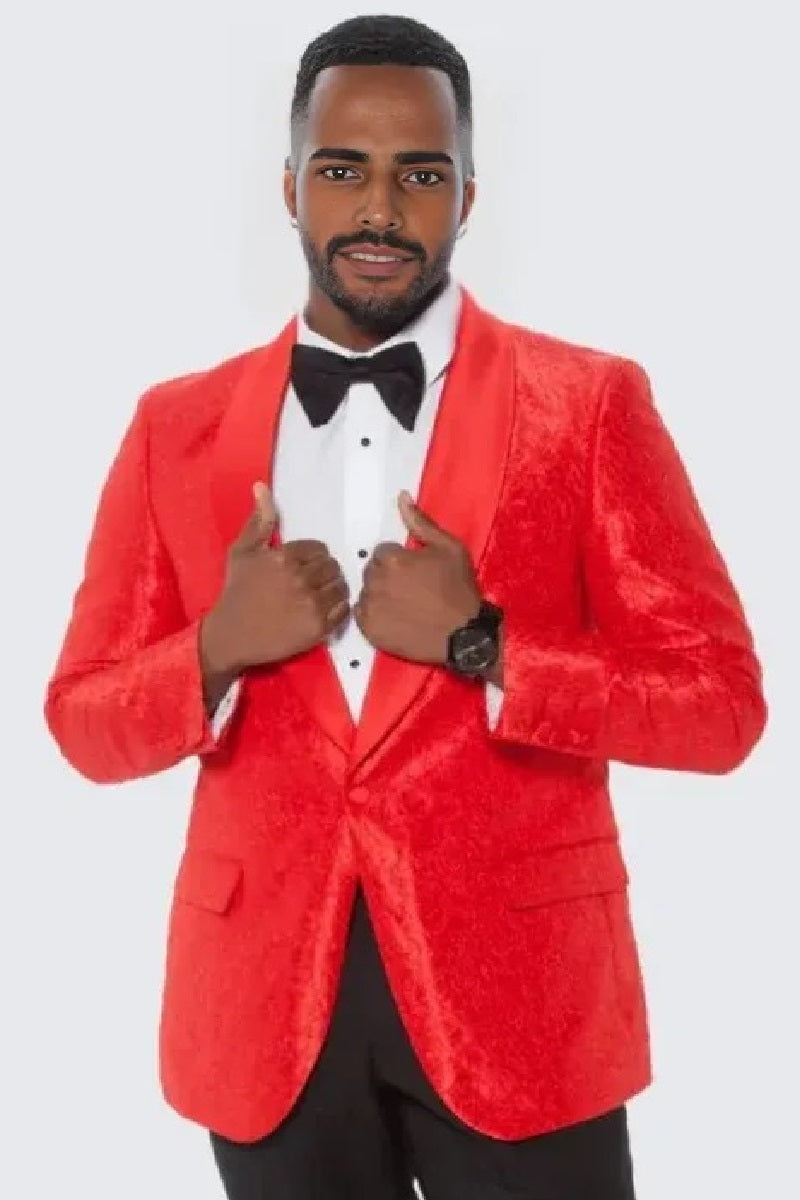 Red Paisley Tuxedo Jacket Slim Fit - Wedding - Prom 2025 - 34 Short or Extra Small