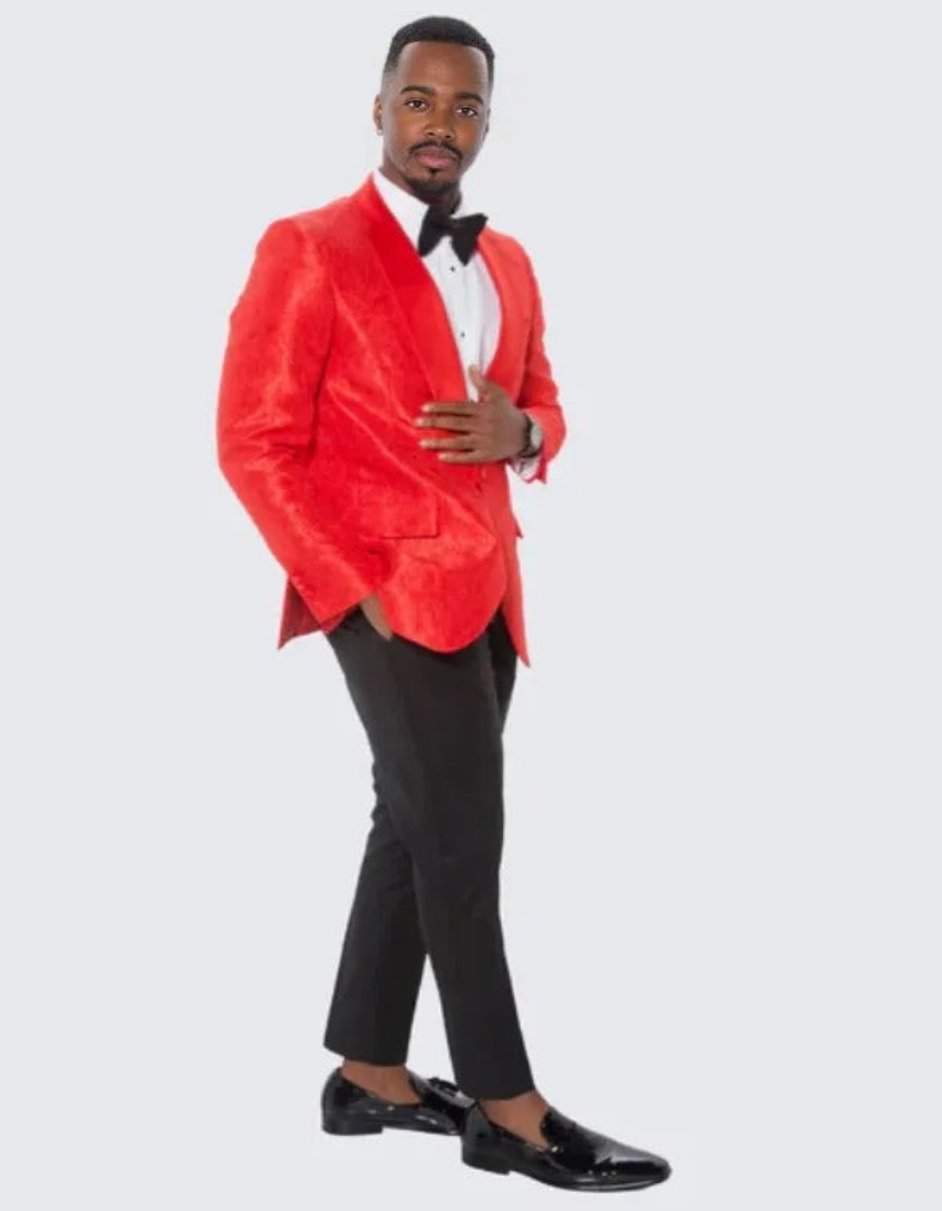 Red Paisley Tuxedo Jacket Slim Fit - Wedding - Prom