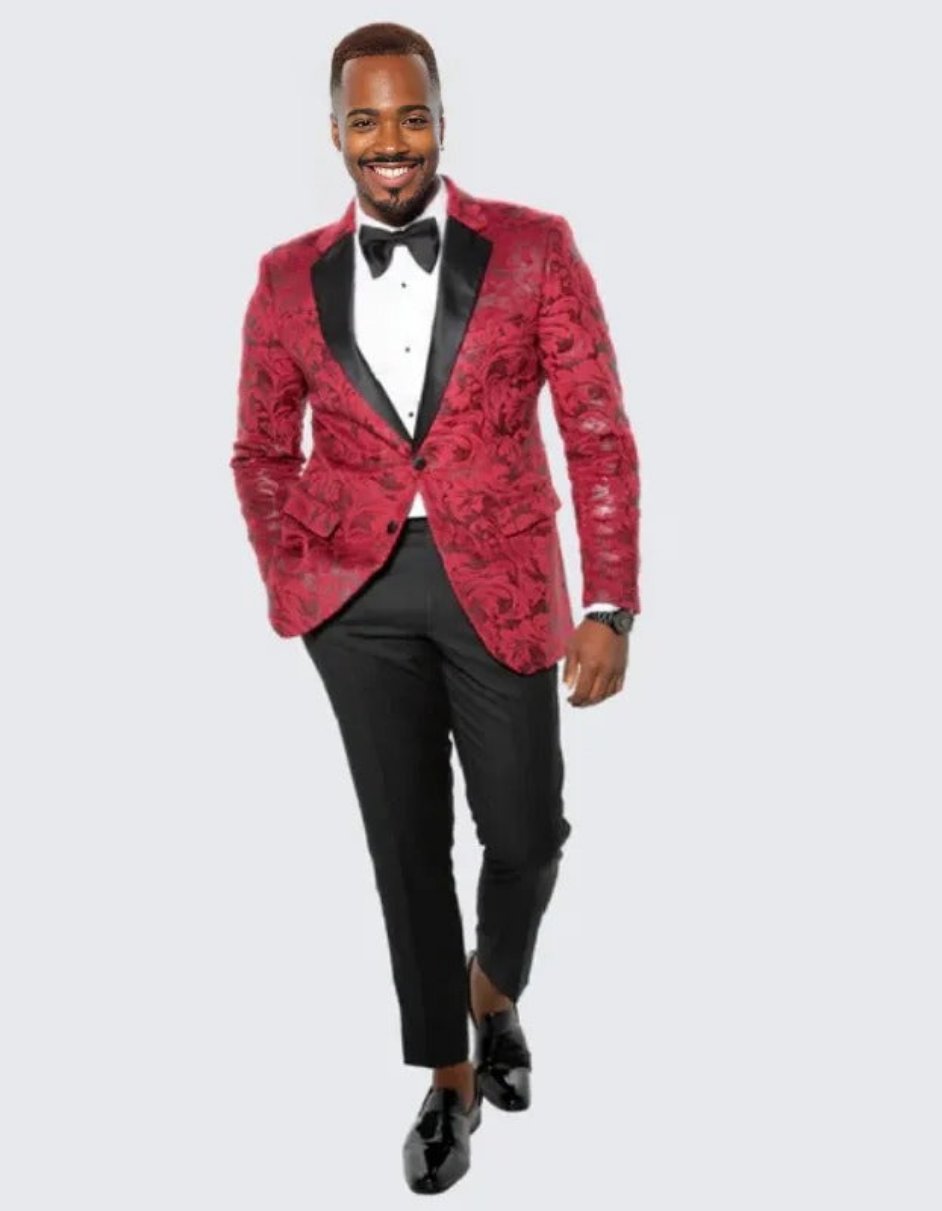 Red Paisley Hybrid Fit Tuxedo Jacket By Stacy Adams - Wedding - Prom