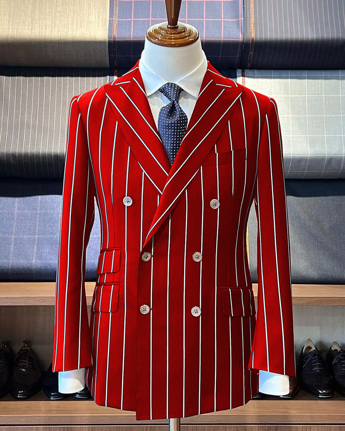 Red Pinstripe Suit - Gangster Suit - 1920's Suit - Double Breasted Suit - Coat Size 38