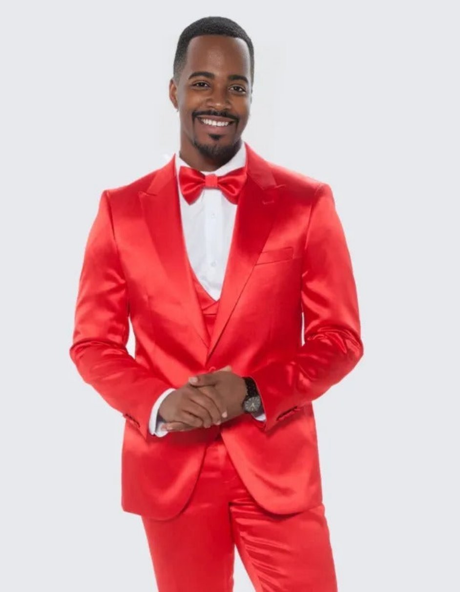 Red Satin Tuxedo Four Piece Set - Wedding - Prom