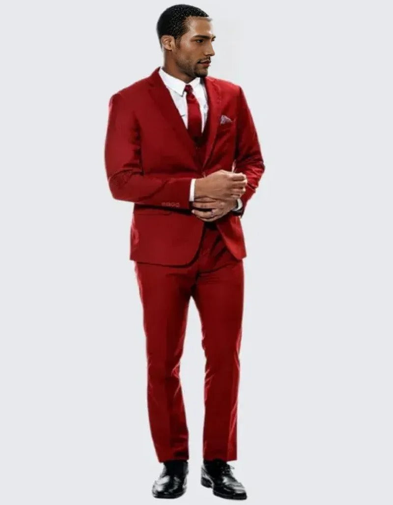 Red Skinny Fit Suit Three Piece Set - Separates - Wedding - Prom 2025 - Coat Size 38