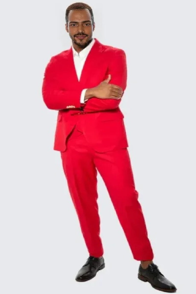 Red Skinny Fit Suit Three Piece Set with Double Breasted Vest - Wedding - Prom 2025 - 34 Short or Extra Small