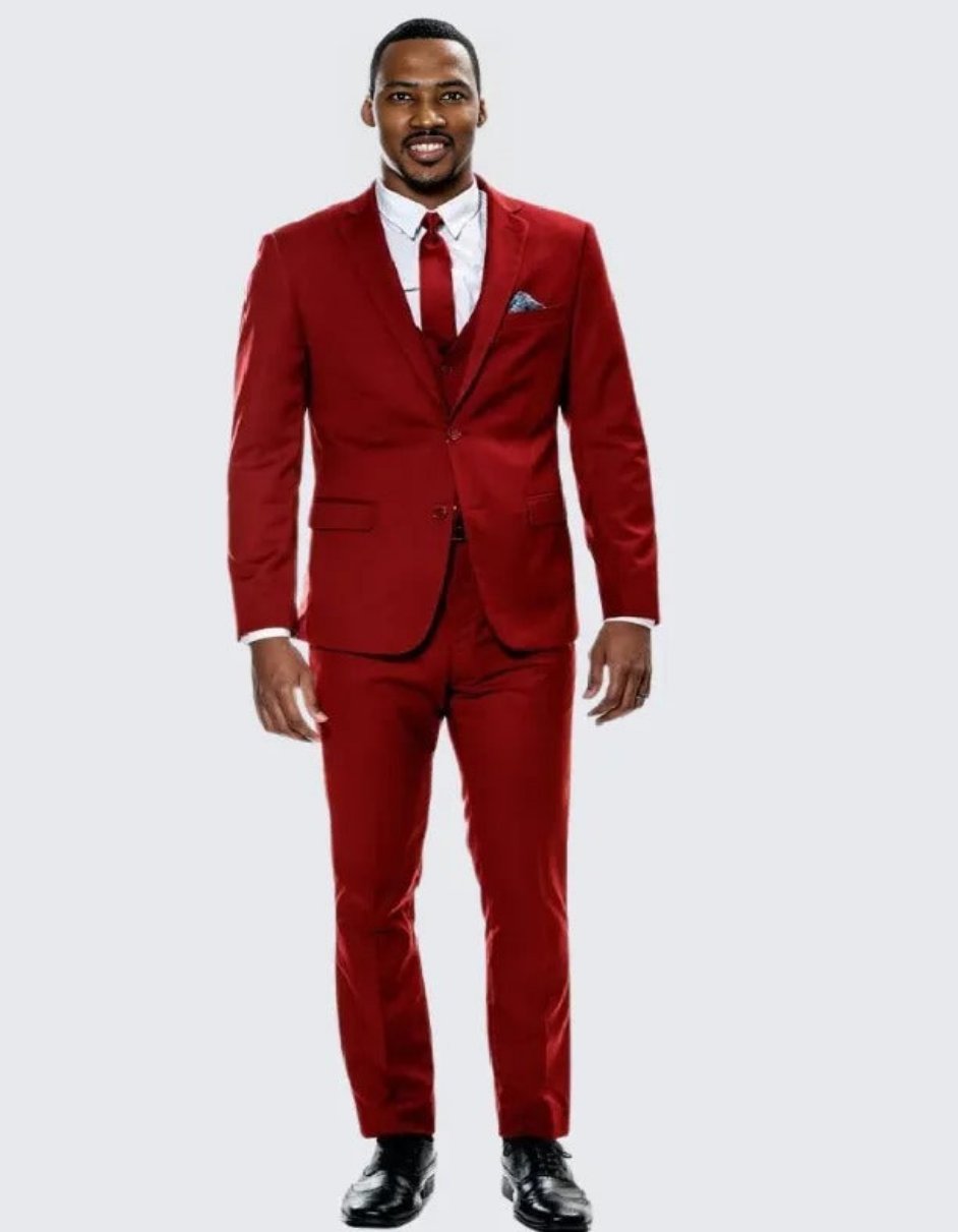 Red Skinny Fit Suit Three Piece Set - Separates - Wedding - Prom