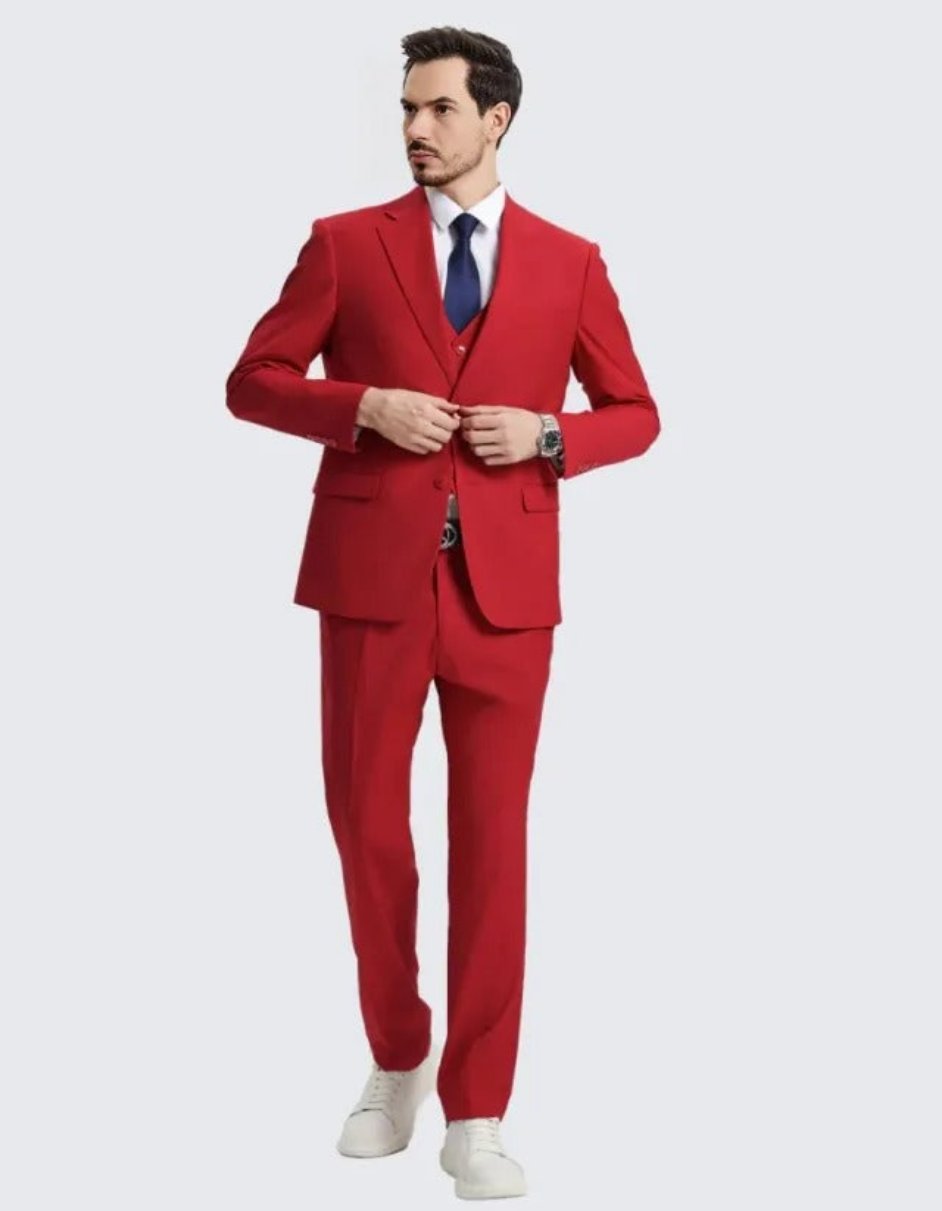 Men's Red Suit Three Piece Set by Stacy Adams - Wedding - Prom