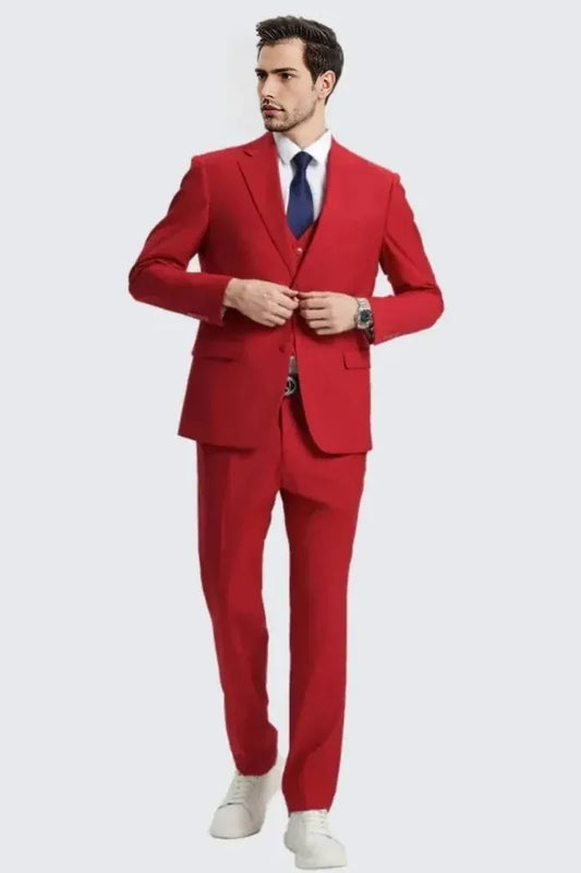 Men's Red Suit Three Piece Set by Stacy Adams - Red Prom 2025 Suits