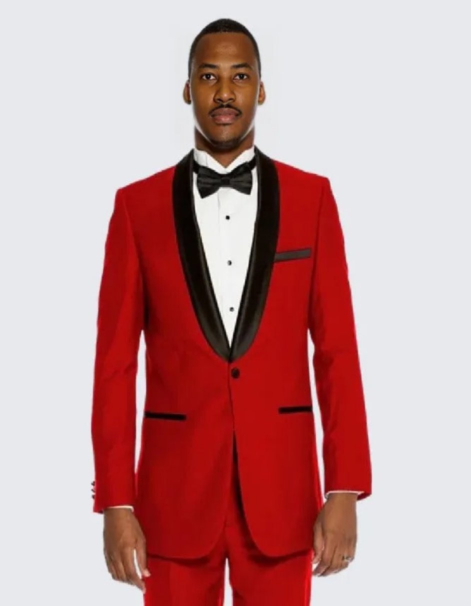 Red Tuxedo with Black Lapel Slim Fit One Button - Wedding - Prom