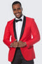Red Tuxedo Jacket with Black Satin Shawl Lapel Slim Fit - Wedding - Prom 2025