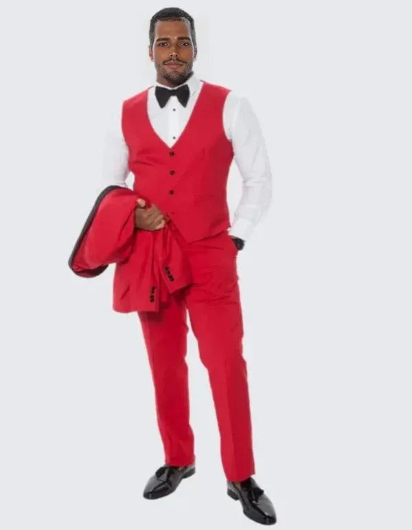 Red Tuxedo Slim Fit with Large Shawl Lapel by Stacy Adams - Wedding - Prom 2025 - Coat Size 38