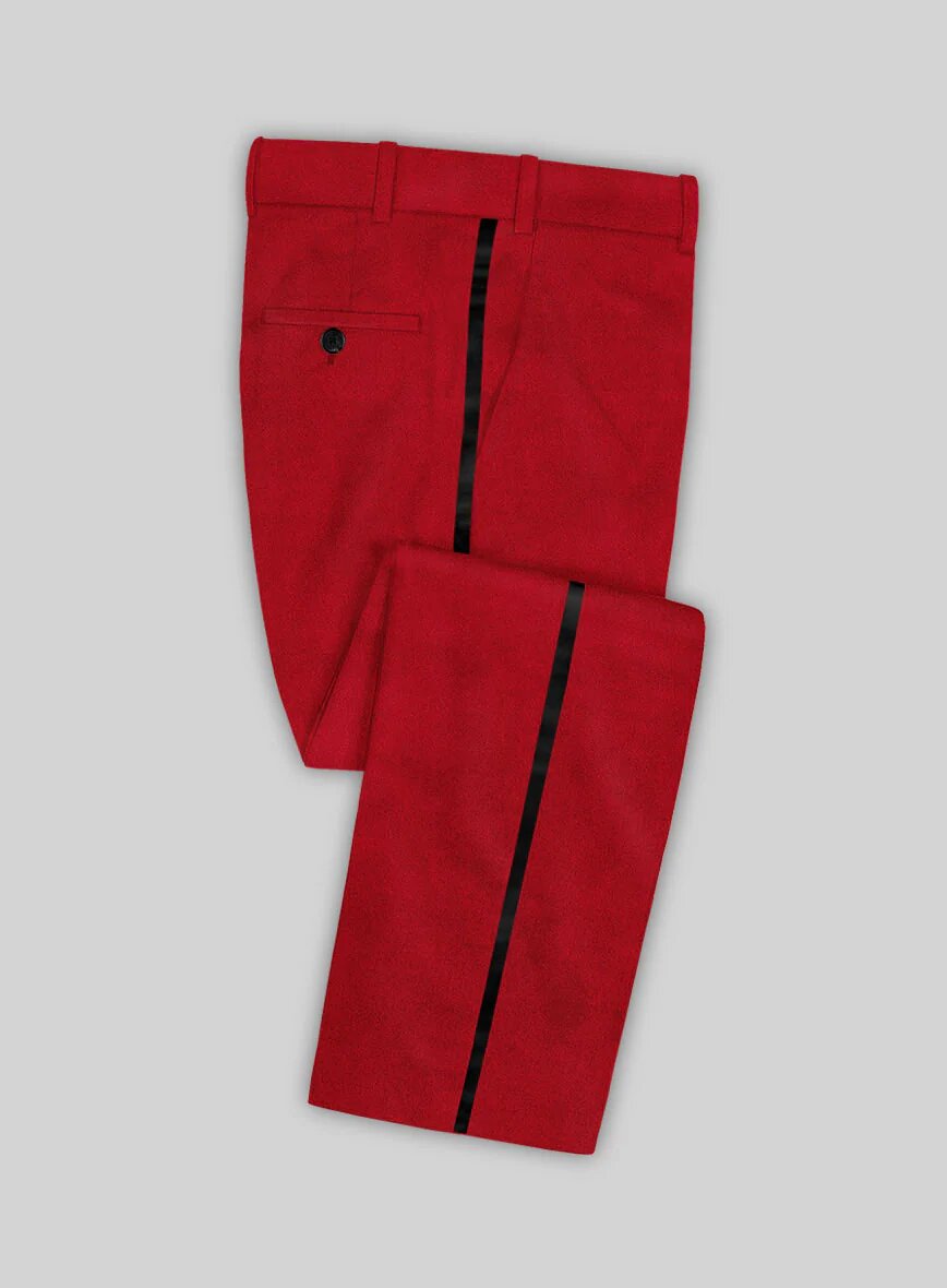 Mens Red Tuxedo Pants with Black Trim - Flat Front Pants Modern Fit - dress size pants : 28 Unfinished bottom