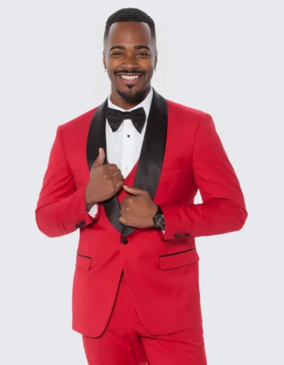 Red Tuxedo Slim Fit with Large Shawl Lapel by Stacy Adams - Wedding - Prom