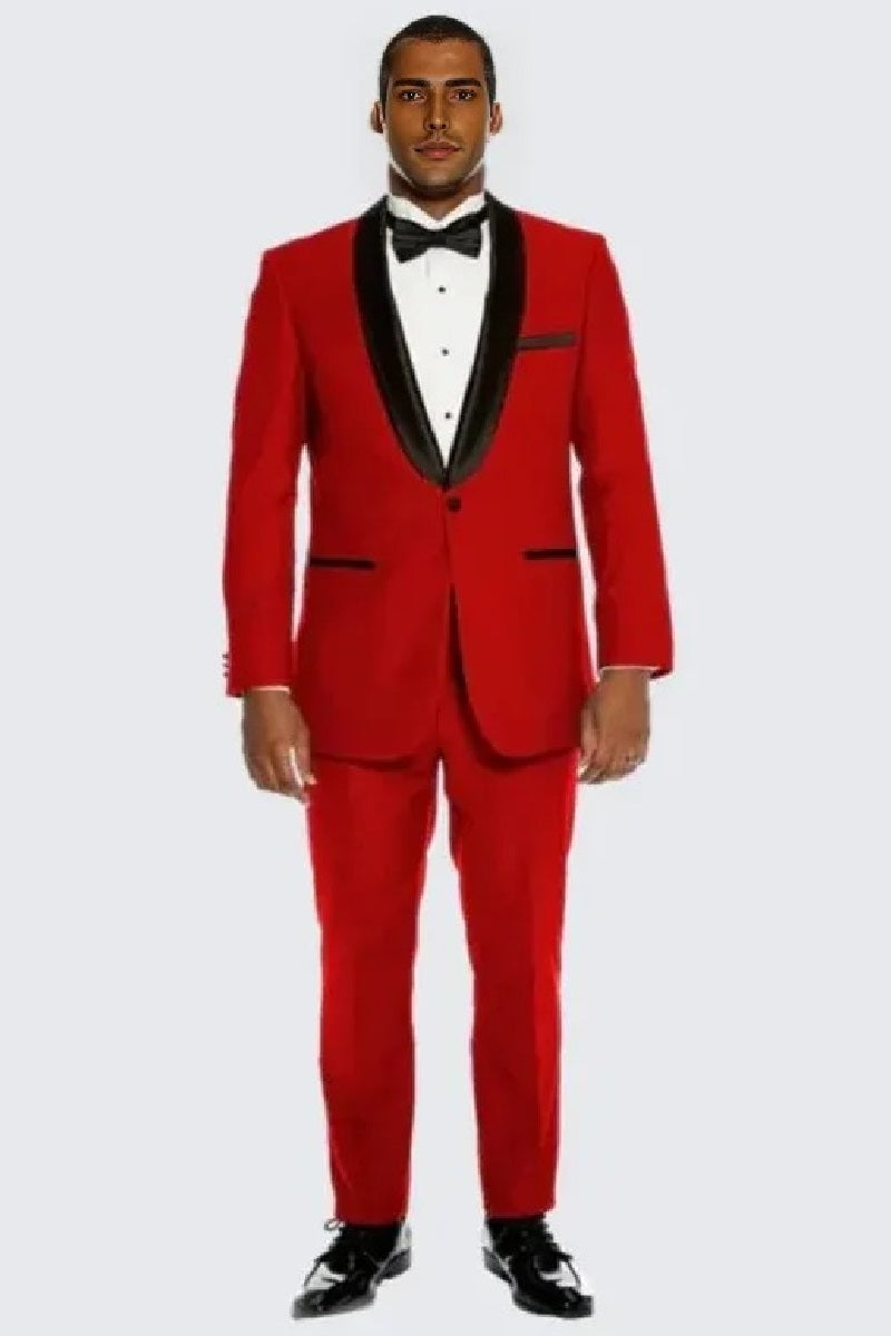 Red Tuxedo with Black Lapel Slim Fit One Button - Wedding - Prom 2025 - 34 Short or Extra Small